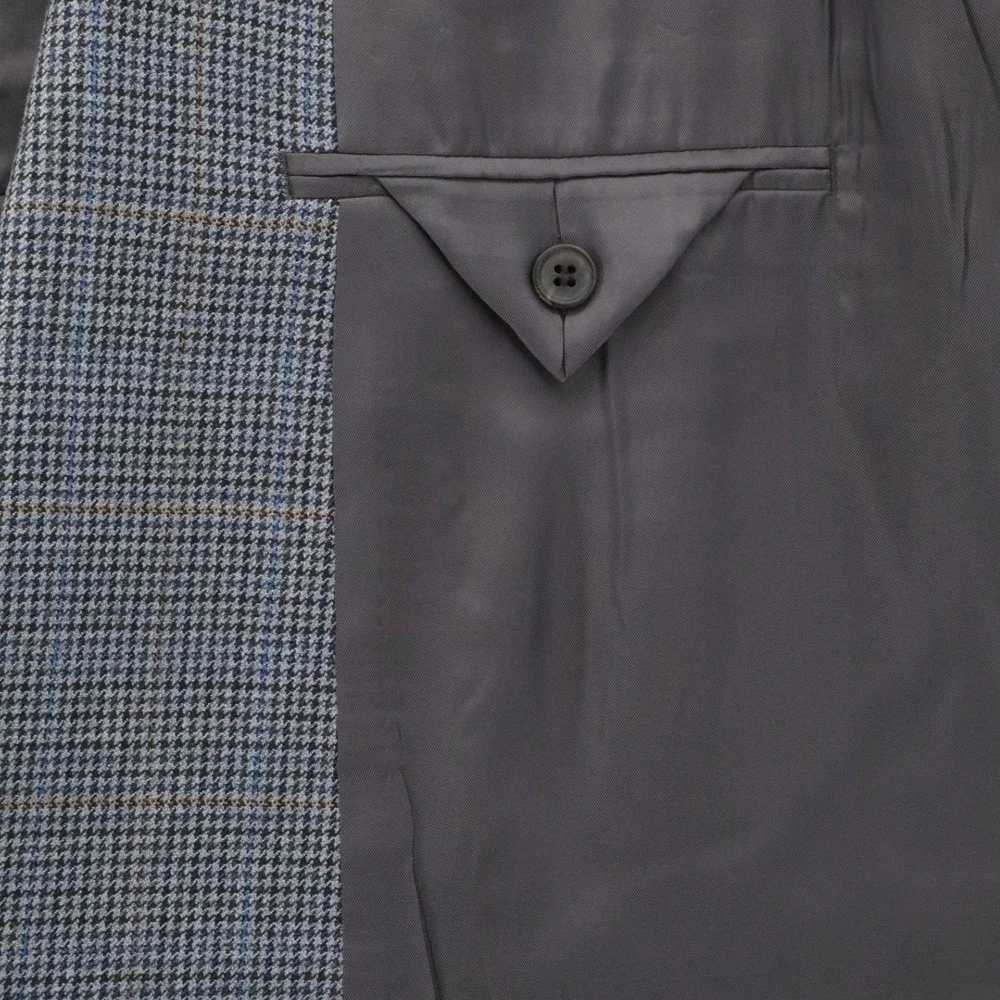 Ralph‎ Lauren Silk Wool Houndstooth Blazer Sport Coat Gray 46R